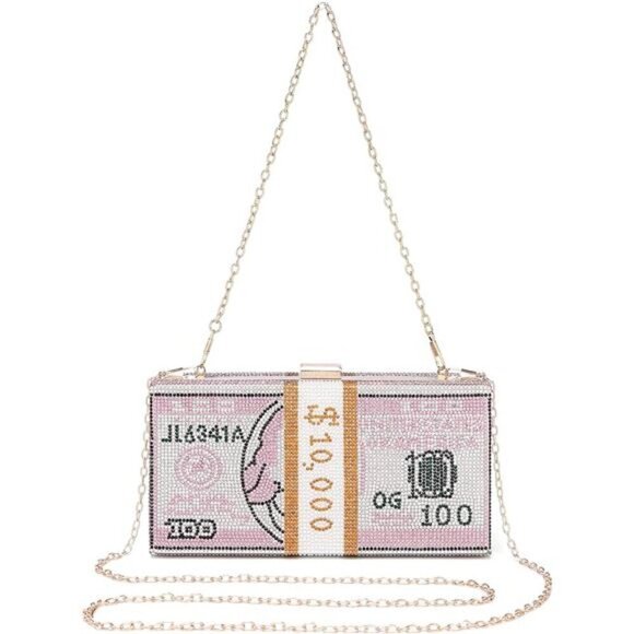 Money Dollar Purse Clutch for Women Rhinestone Evening Handbag Bag Rhinestone - Picture 3 of 7